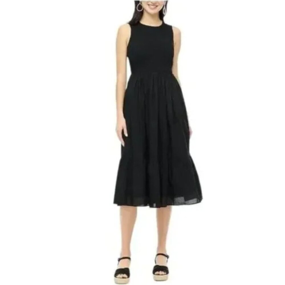 J. Crew Sleeveless Midi Smocked Dress L Black Timeless Minimalist Classic NWT
